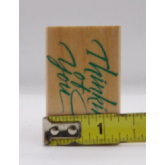 Stamp Wooden Thinking of You Hero Arts ©1996 2" x 1 3/8" Cursive - Picture 3 of 4